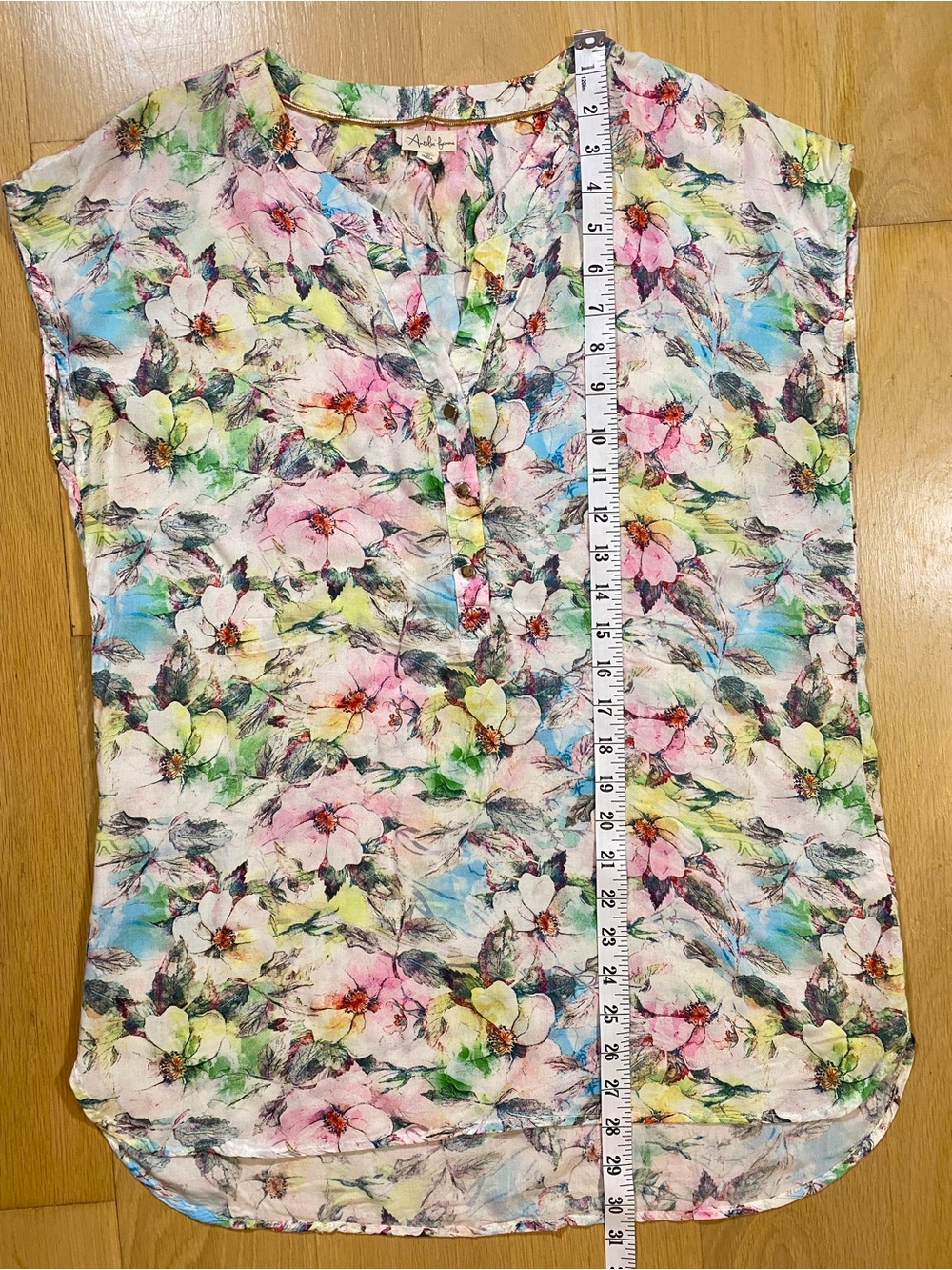 Floral Short Sleeve Blouse Top Medium High Low V-Neck Pastel Boho Fairycore - Picture 11 of 15